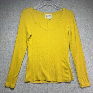 Saturday Sunday Anthropologie Top Medium Yellow Ribbed Long Sleeve Womens